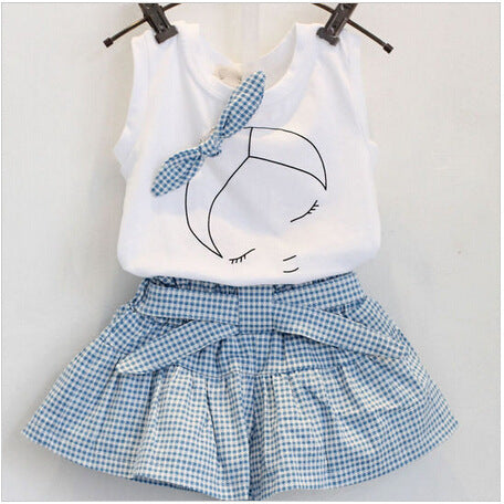 AiLe Rabbit™ Cartoon Cutie Set – 2-Piece Girls’ Shirt & Skirt Outfit