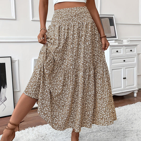 BohoBloom™ Floral Maxi Skirt – High Waist Pleated Eleganc