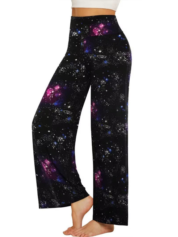 Starry Sky Wide-Leg Pants – Skirt Look in Blue & Purple Print