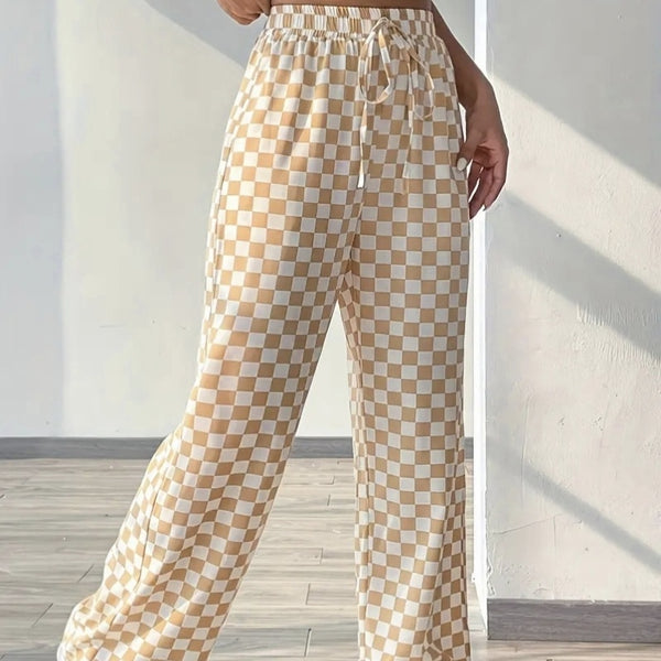 CheckMate™ Wide-Leg Pants – High Waist & Drawstring