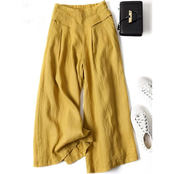 Comfort Fit Wide-Leg Trousers – Black, High-Waist with Pockets | Casual & Versatile