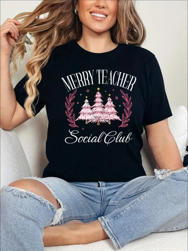 MerryVibe™ Tee – Christmas Tree Print Stretch Top