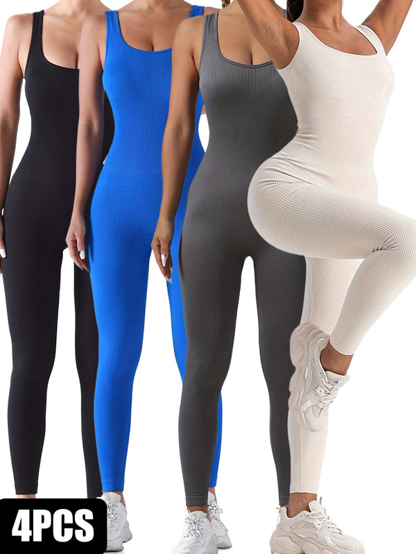 CurveFlex™ – 4-Pack Ribbed One-Piece Jumpsuits for Women