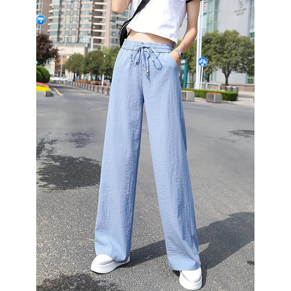 Relaxed Fit Drawstring Pants – Flowy Wide-Leg Trousers with Pockets